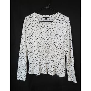 BANANA REPUBLIC White w/ Black Dots Long Sleeve Professional Blouse Top Women L